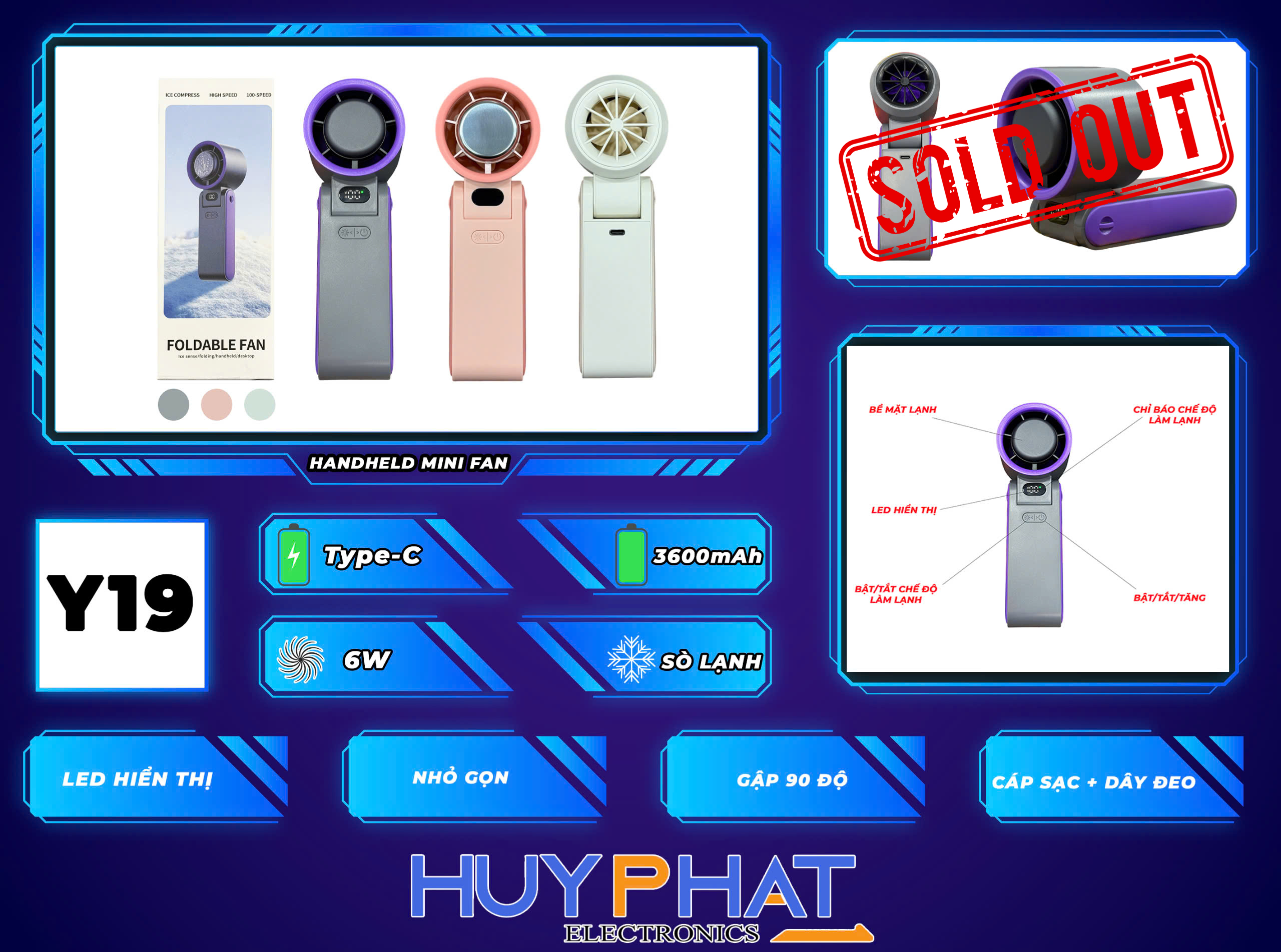 SIÊU PHẨM Y19 – QUẠT GẬP CẦM TAY 3 TRONG 1