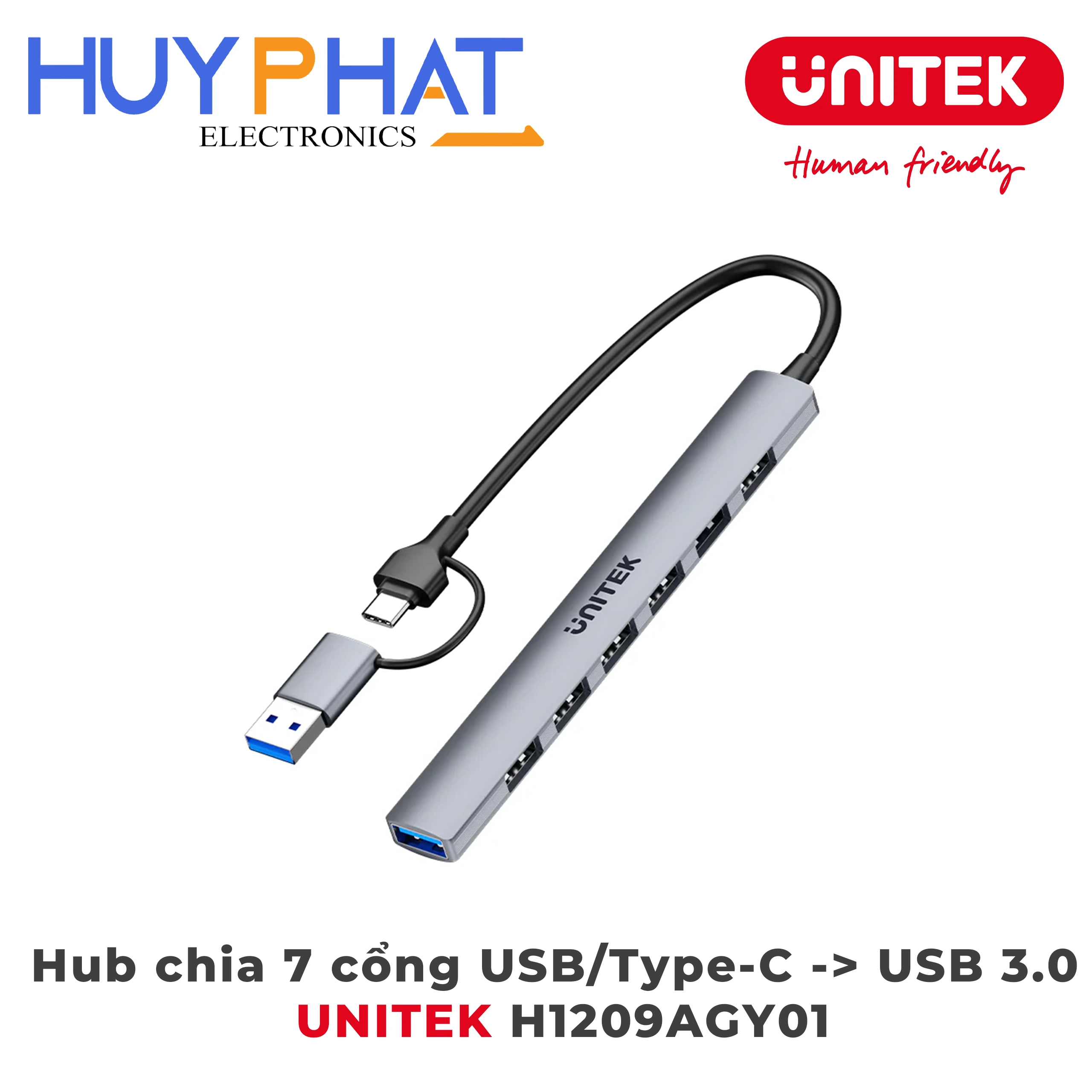Hub chia 7 cổng USB/Type-C -> USB 3.0 UNITEK H1209AGY01