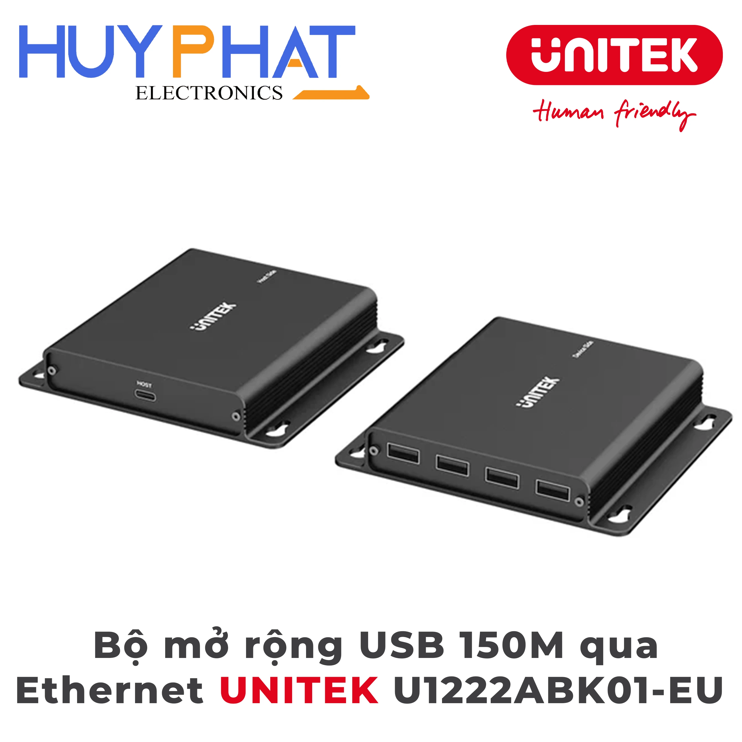Bộ mở rộng USB 150M qua Ethernet với Hub 4 cổng UNITEK U1222ABK01-EU
