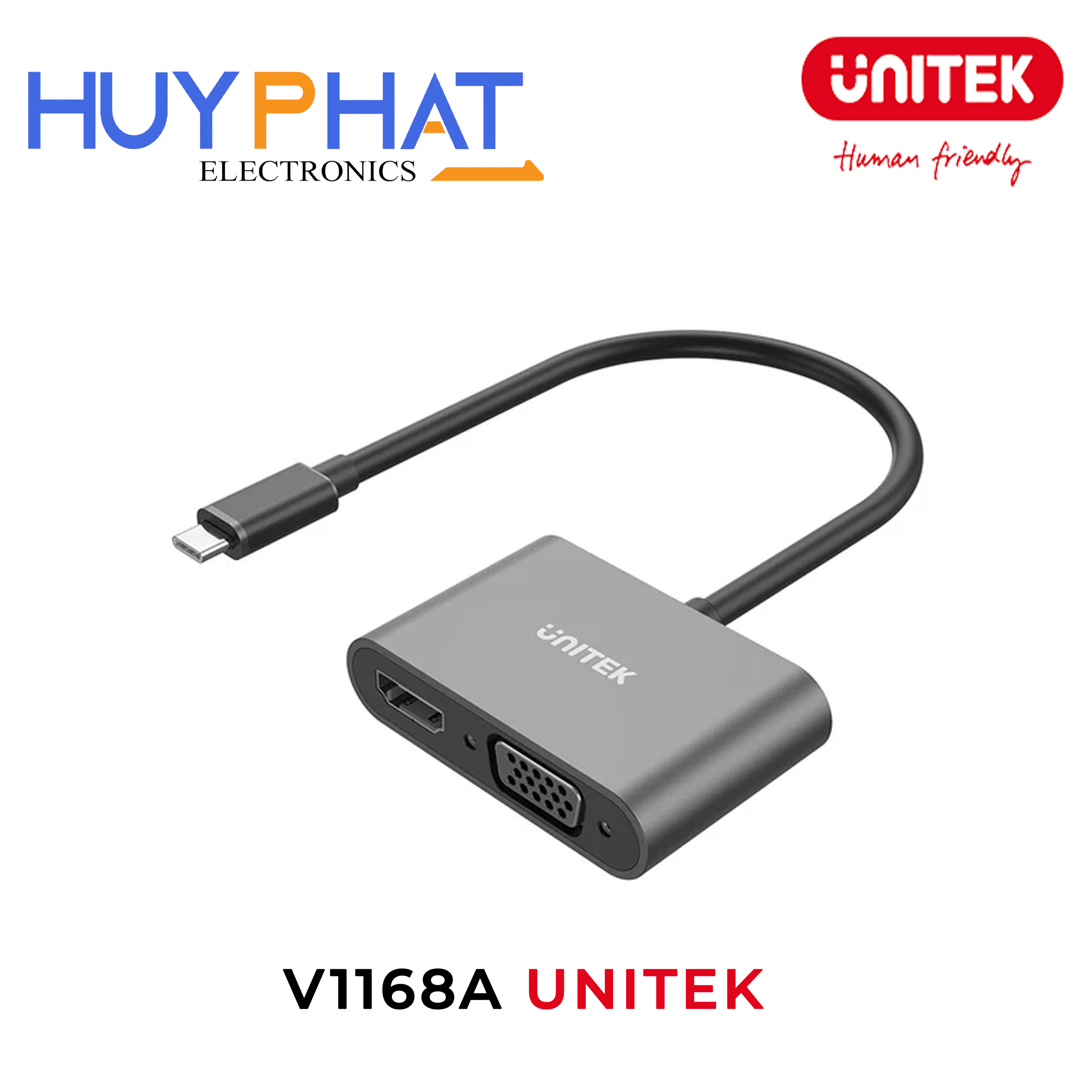 Cáp chuyển đổi Type-C -> HDMI 4K@30Hz + VGA 1080p@60Hz UNITEK V1168A