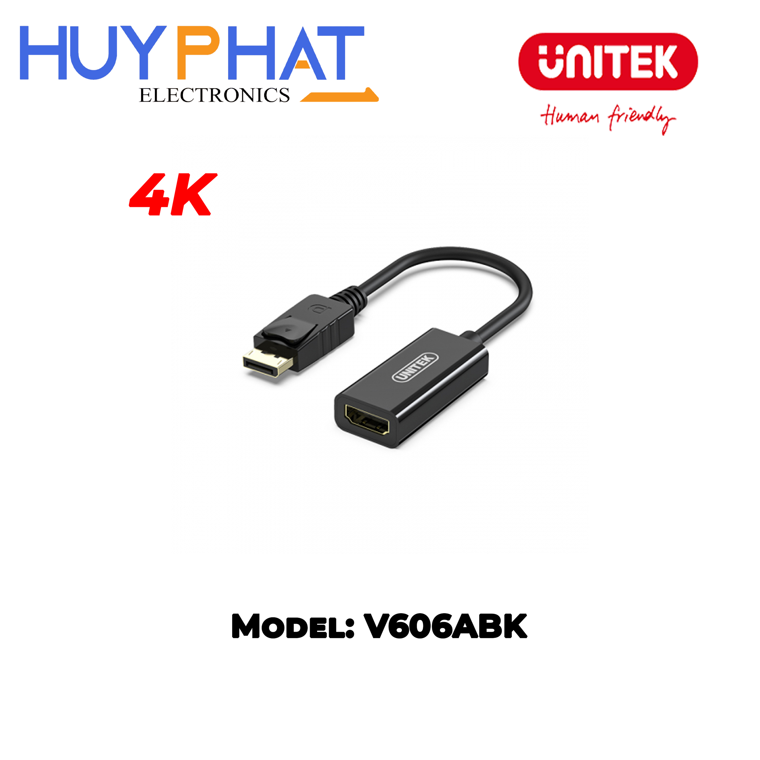 Cáp chuyển đổi DP -> HDMI 4K@30Hz UNITEK V606ABK