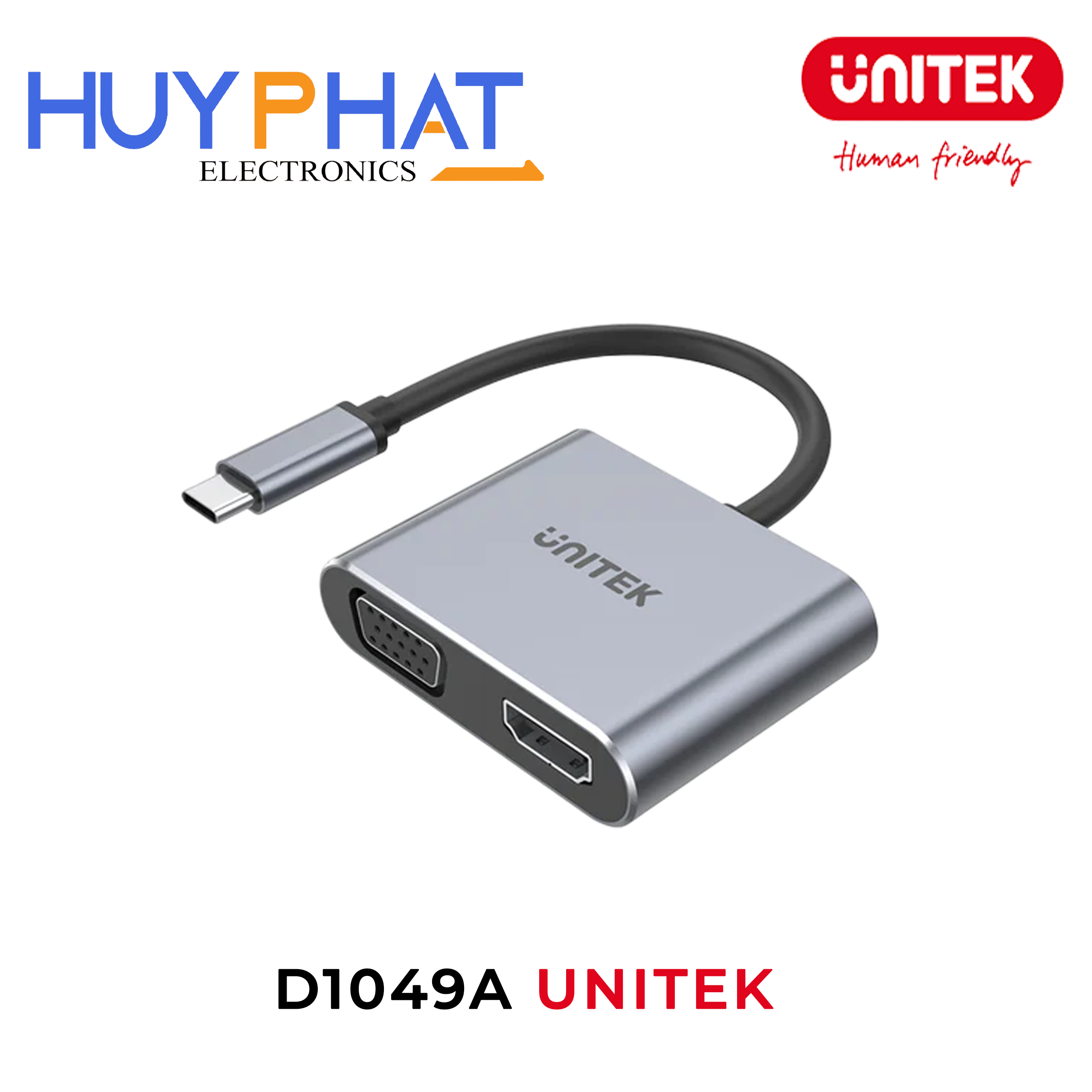 Bộ chuyển đổi 4 cổng Type-C -> VGA + HDMI 4K@60Hz + USB-A + PD 100W UNITEK D1049A