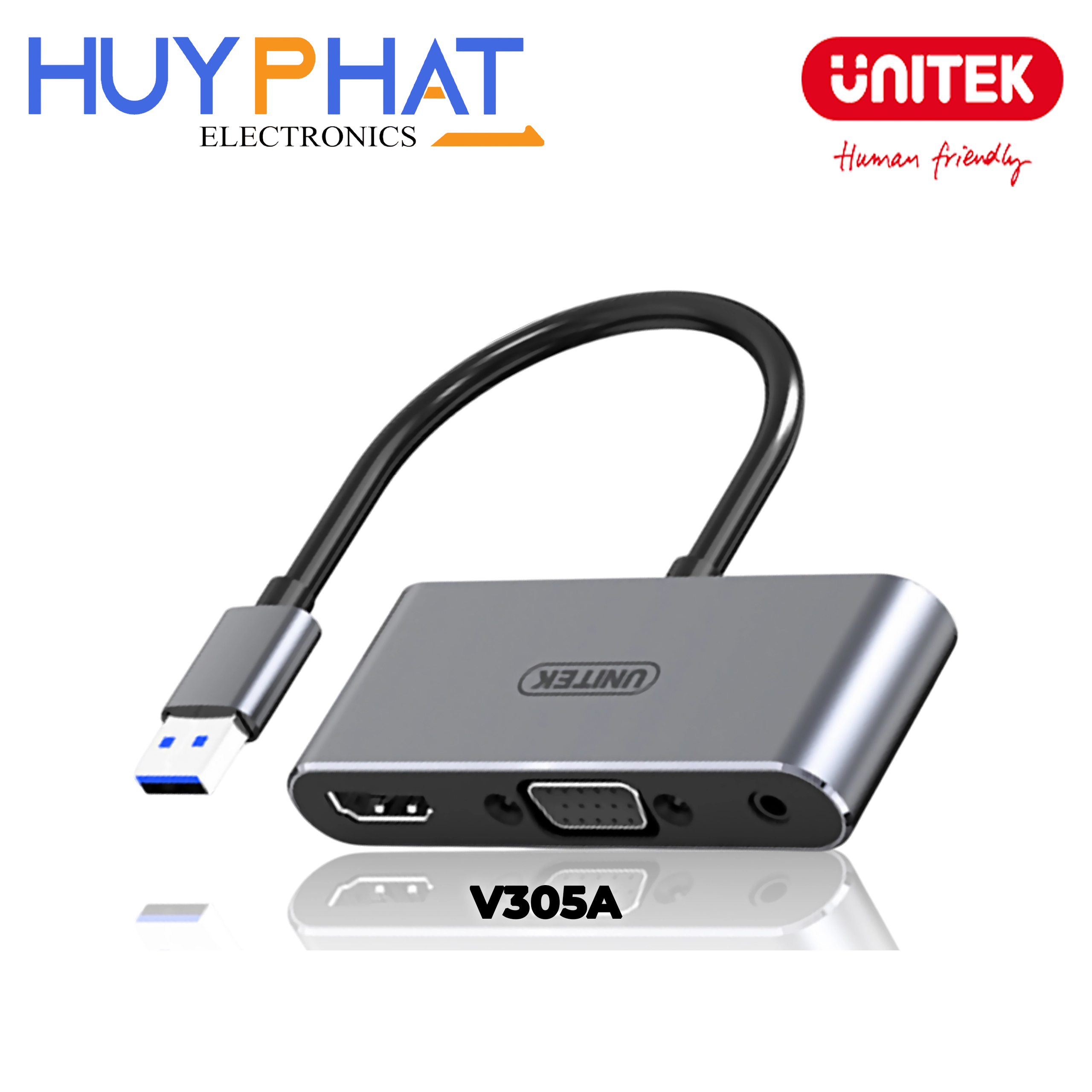 Bộ chuyển đổi 2 cổng USB -> HDMI + VGA 1080p@60Hz UNITEK V305A
