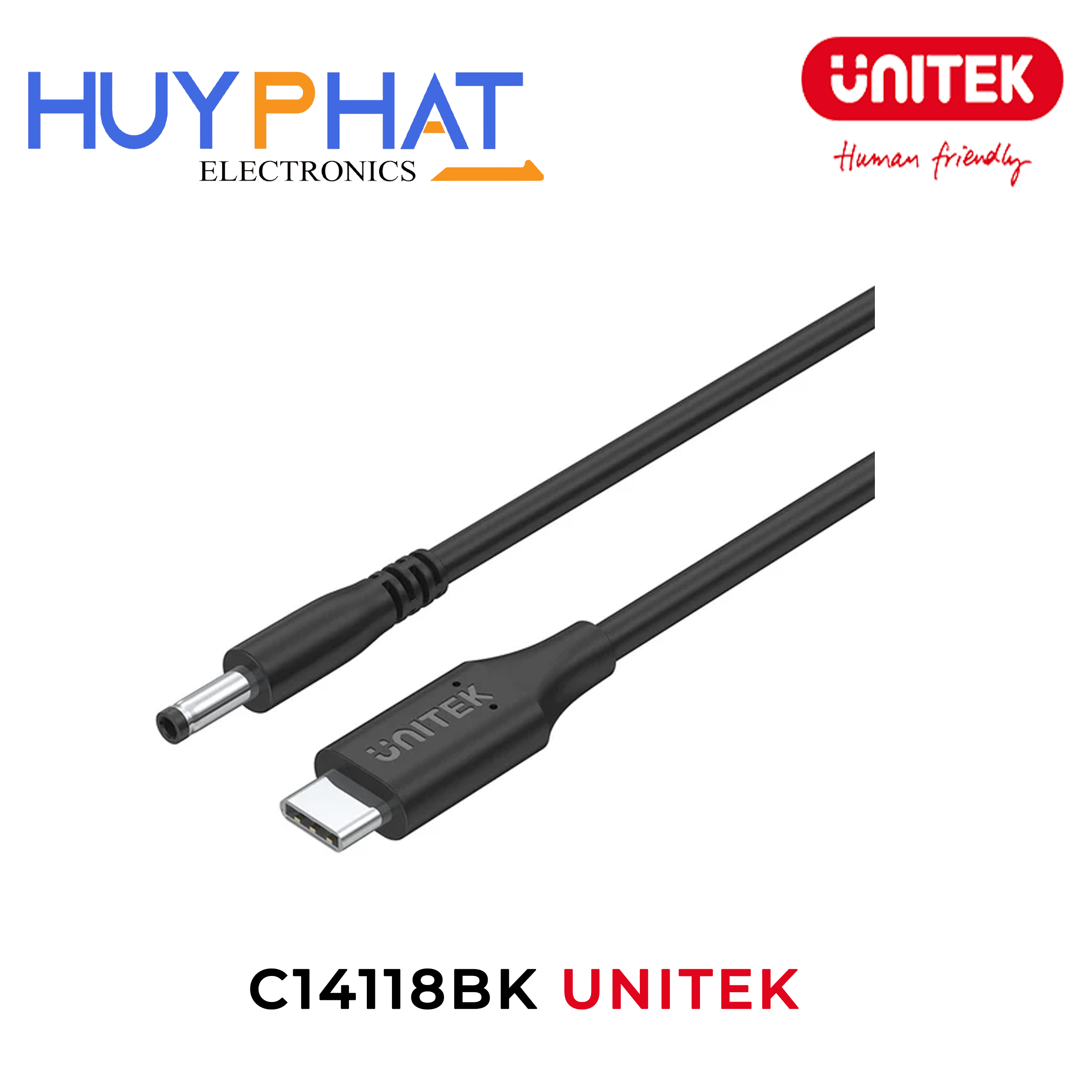 Cáp sạc Type-C -> DC 65W Jack 4.0 x 1.7 mm UNITEK C14118BK