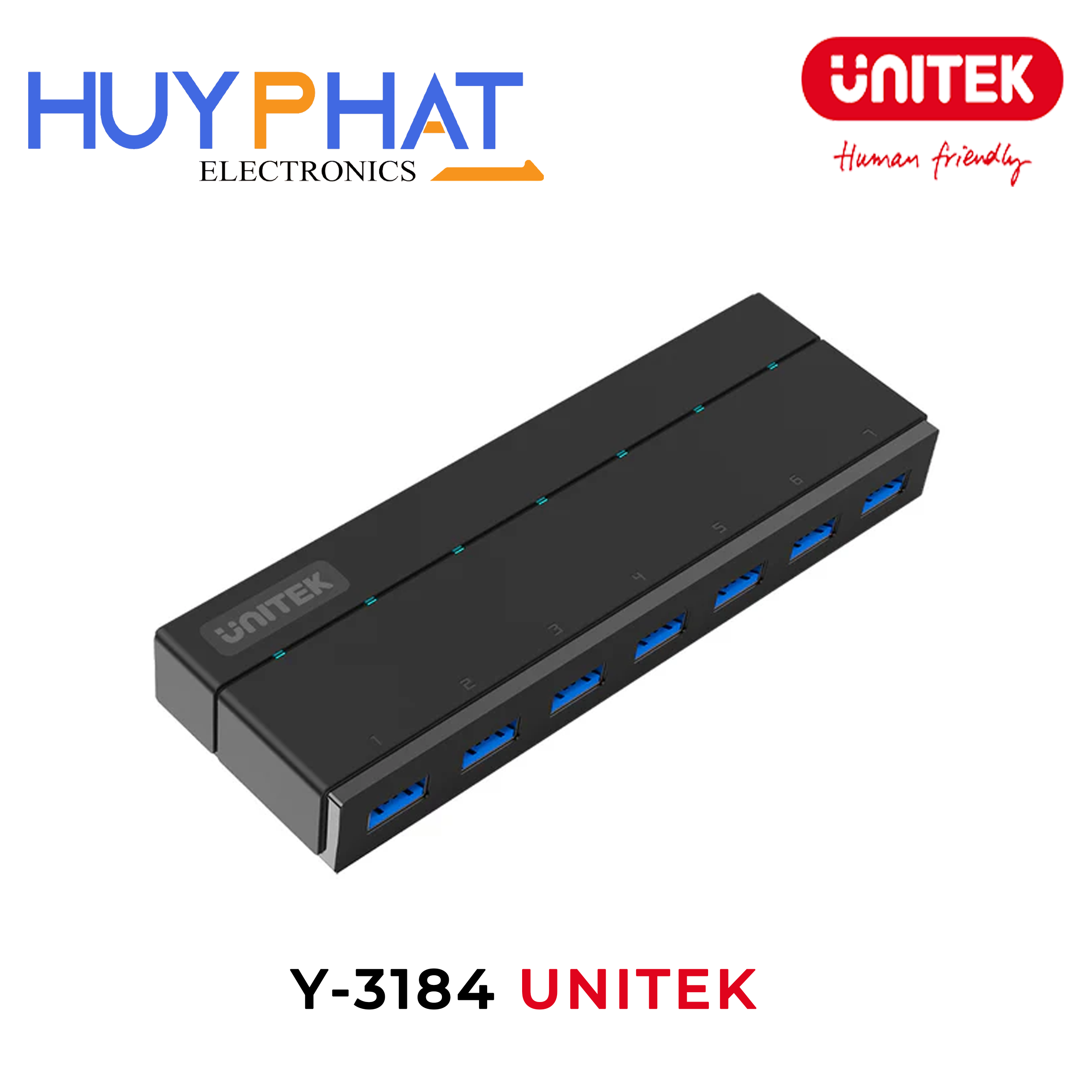 Hub chia 7 cổng USB 3.0 -> USB-A kèm nguồn UNITEK Y-3184