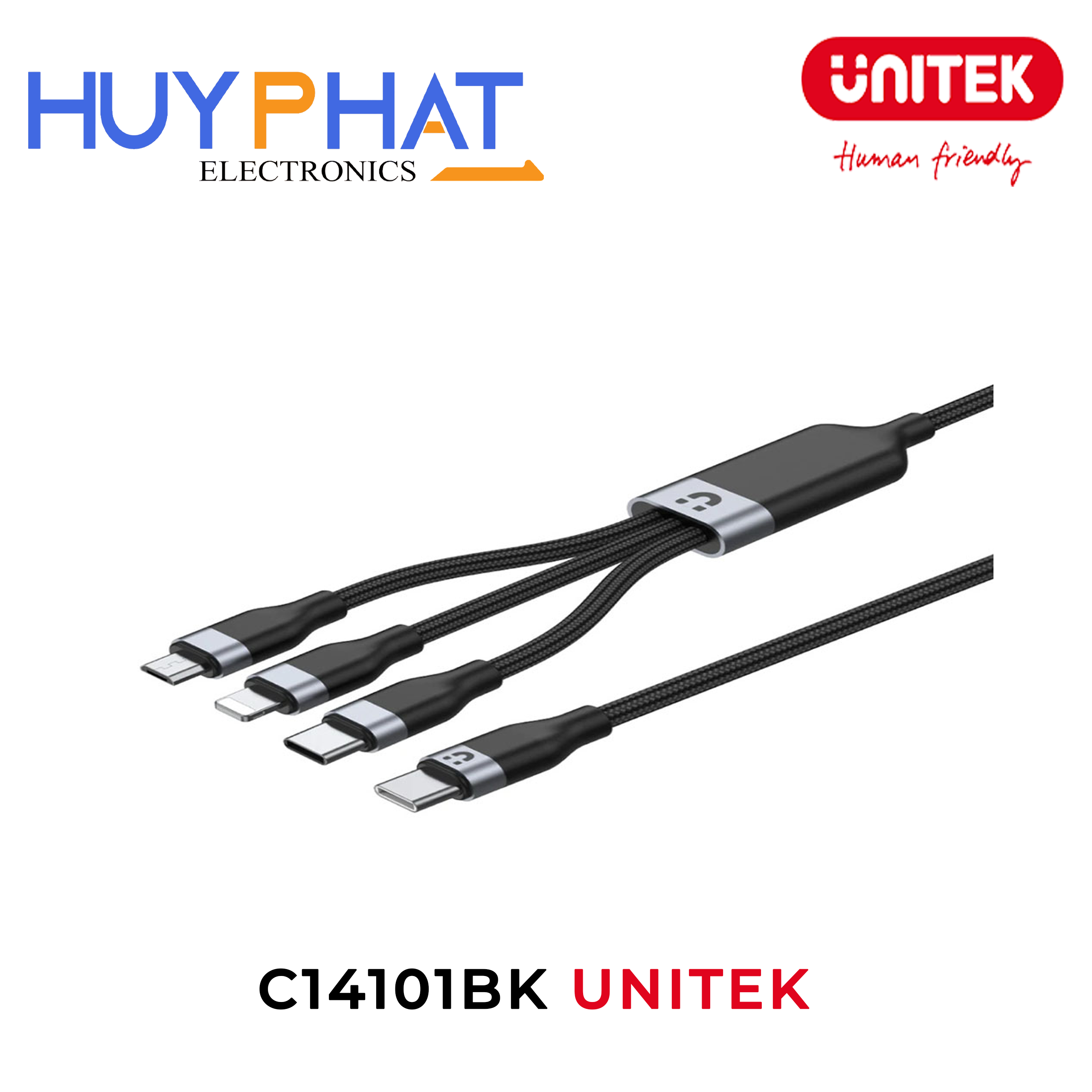 Cáp sạc 3 trong 1 USB-C -> Lightning + Type-C + Micro USB UNITEK C14101BK