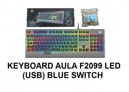 KEYBOARD AULA F2099 ĐEN XÁM LED (USB) BLUE SWITCH