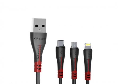 CÁP USB 2.0 -> LIGHTNING + MICRO USB + TYPE-C 3.1A 1.2M 3 IN 1 KINGLEEN K11