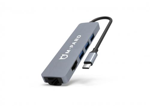 BỘ CHIA TH TYPE-C ->3USB 3.0 + HDMI + LAN 20CM MD084 M-PARD