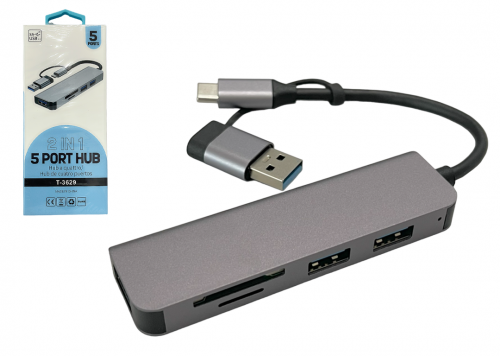 HUB CHUYỂN ĐỔI 1 CỔNG USB+TYPE-C  RA 3 CỔNG USB + 1 SD + 1 TF T-3629