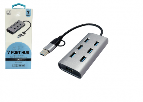 HUB CHUYỂN ĐỔI CỔNG USB+TYPE-C RA 7 CỔNG USB T-3628