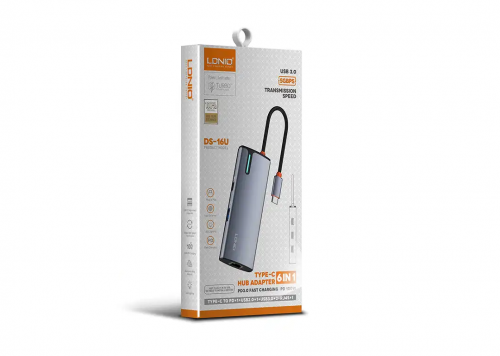 HUB TYPE-C LDNIO CHUYỂN ĐỔI CỔNG RA 3 CỔNG USB 3.0+USB 2.0+LAN+PD 3.0 100W DS-16U
